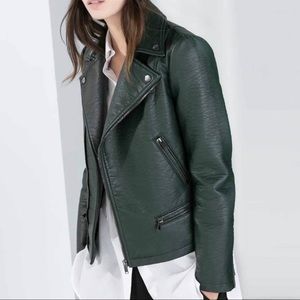 Zara Hunter/dark Green faux leather Motorcycle jacket